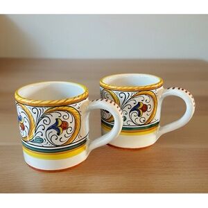 Ricco Deruta Pottery Coffee Mugs Handmade & Hand Painted In Italy SET OF 2